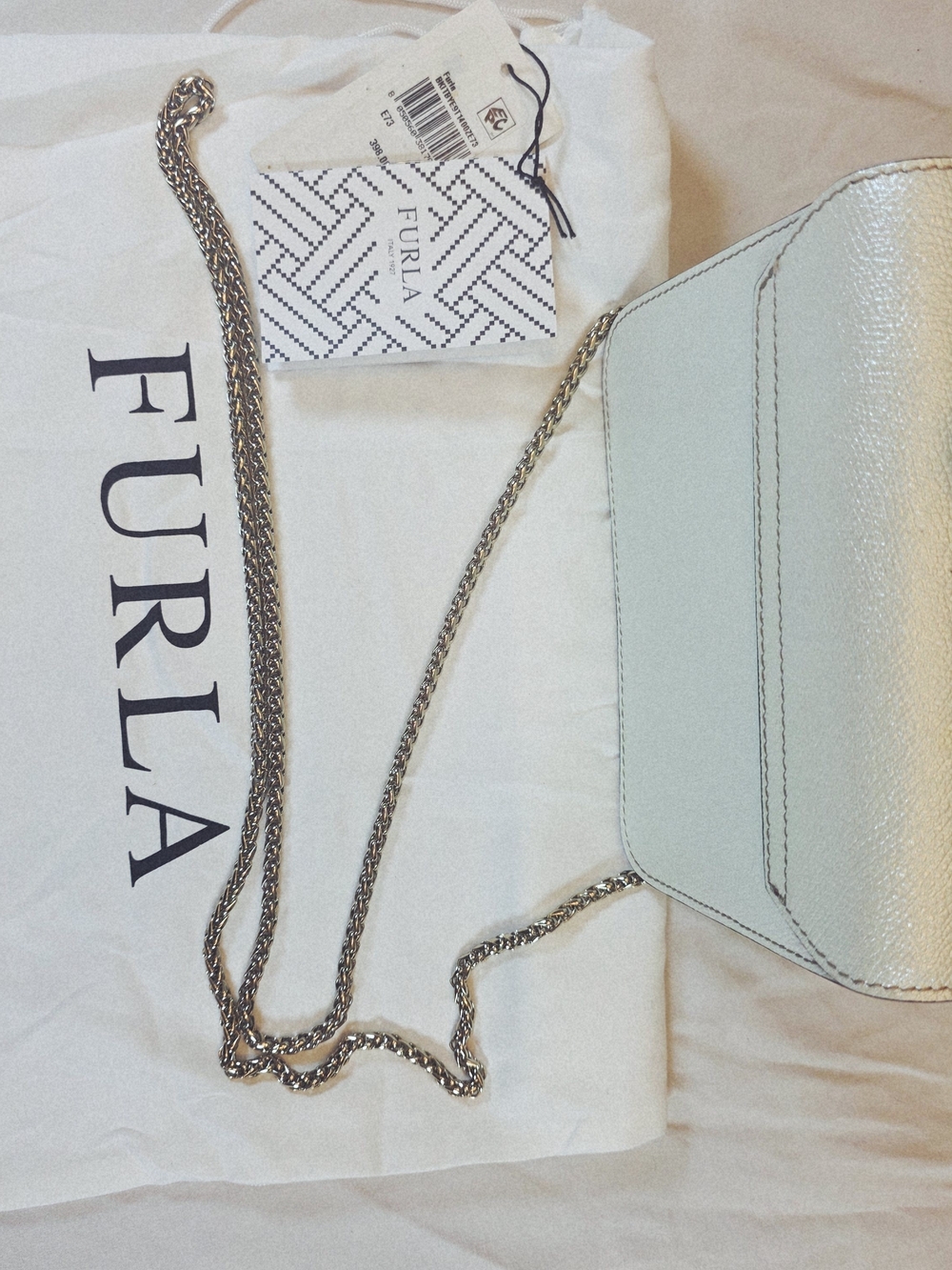Furla x Hello Kitty Metropolis Mini Leather Crossbody Bag White Blue. Dust Bag - Picture 9 of 9